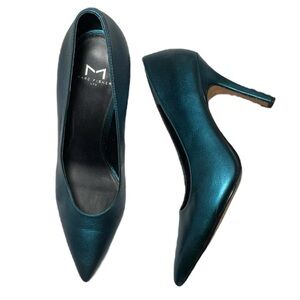 Marc Fisher Ltd Ulla Teal Blue Pointed Toe Leather Pump Heel Size 9